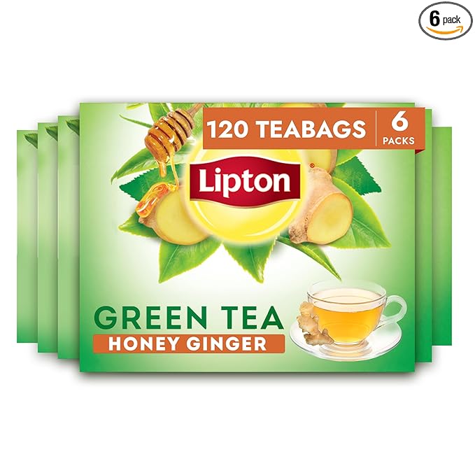 Lipton Honey Ginger Green Tea Bags Flavored Unsweetened Teabags for Hot Tea or Iced Tea with Caffeine and Flavonoids 120 Total Tea Bags (20ct - Pack of 6)