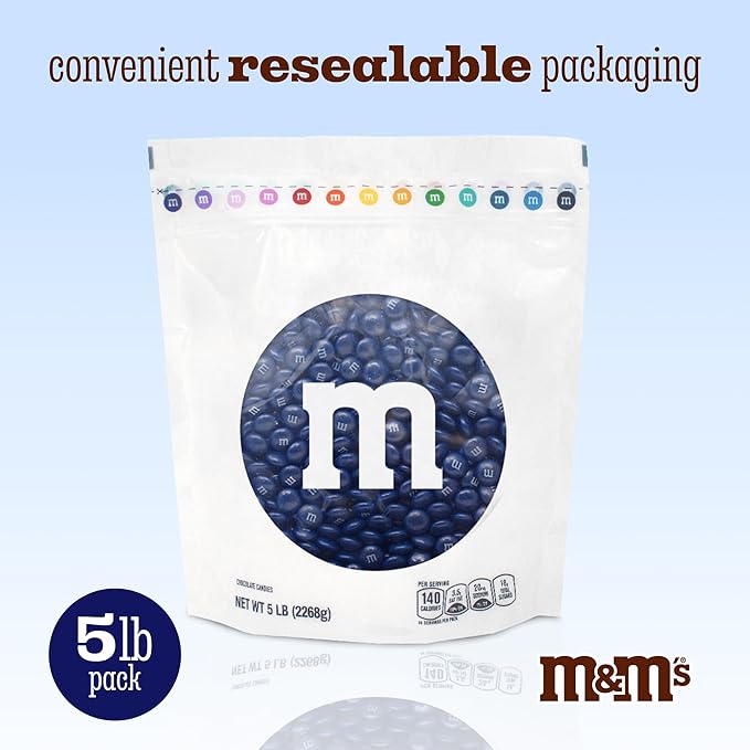 M&ampM’S WORLD Dark Blue Milk Chocolate Candy Bulk 5lbs of M&ampM'S in Resealable Pack for Candy Bars Birthday Parties Graduations Congrats Celebrations &amp DIY Party Favors