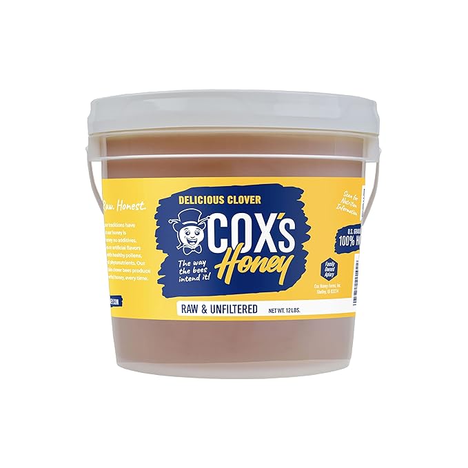 Cox's Honey - Bulk Honey Raw Unfiltered 12 LBS | 100% Pure Clover Delicious Honey - Product of the USA