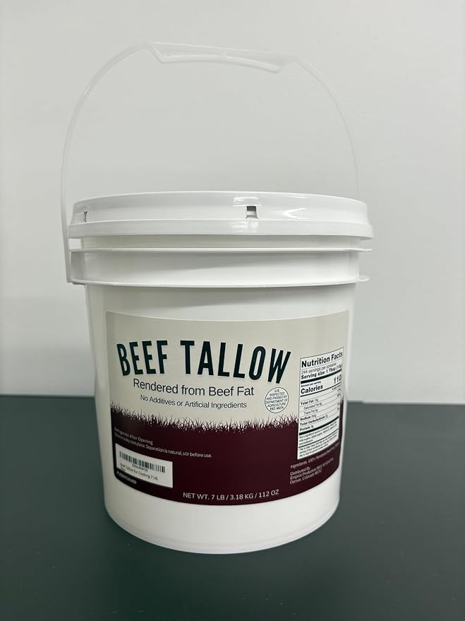 Beef Tallow for Cooking 7 LB Bulk Pail w/Safety Seal No Additives or Preservatives