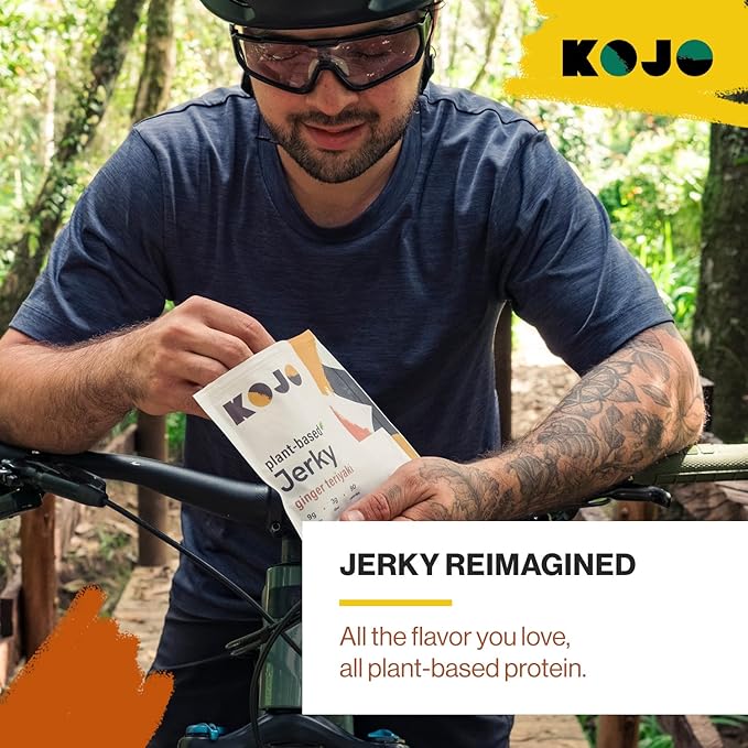 Kojo - Plant-based Vegan Jerky - Ginger Teriyaki - Gingery Zing and Shamelessly Meaty Flavor - 9g Protein 3g Fiber 90 Calories - 6 Bags (2.4 oz)