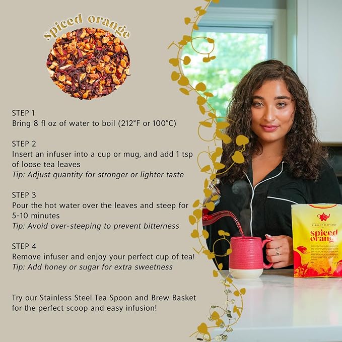 Spiced Orange Tea Loose Leaf Herbal Tea – Sweet Spicy Caffeine-Free – Orange Apple &amp Cinnamon Spice – Drink Hot or Iced – 4 oz Resealable Bag (Makes 50 Cups) – The Elegant Elephant