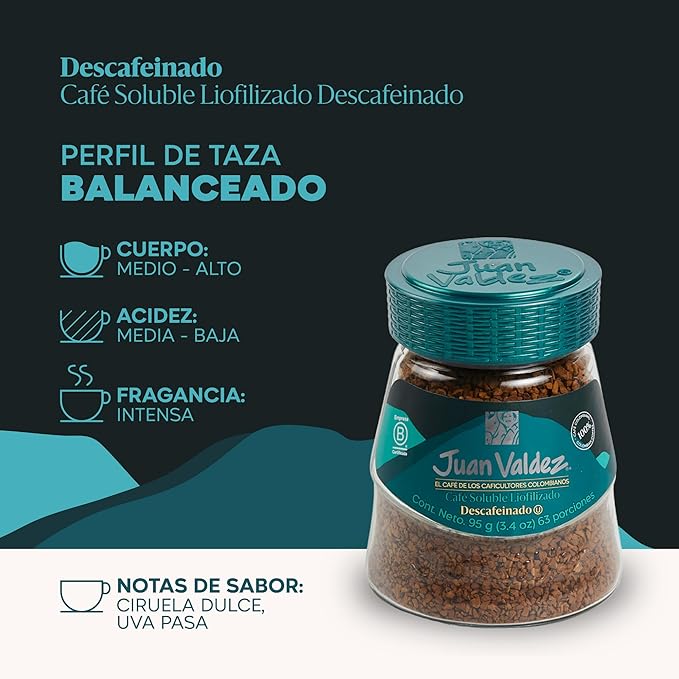 Juan Valdez Decaffeinated Freeze Dried Coffee 3.5 OZ - Premium Colombian Coffee (Pack of 2)