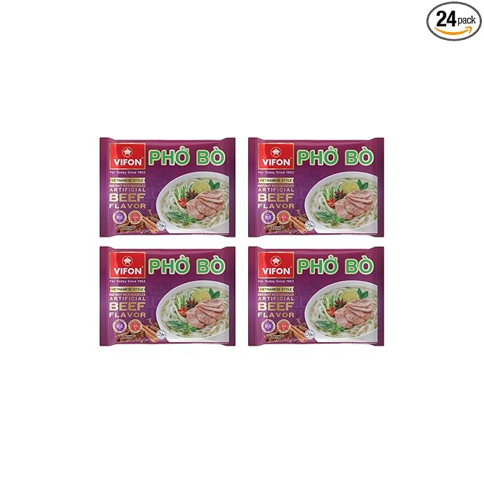 VIFON Phở Bò Vietnamese Style Instant Rice Noodles 2.11 oz (Pack of 24) | Halal Certified | Authentic Vietnamese Phở | Ready in 3 Minutes