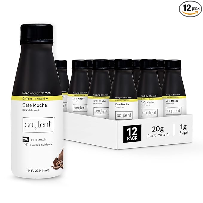 Soylent Complete Coffee Meal Replacement Shake Cafe Mocha Ready-to-Drink Plant Based Caffeinated Protein Drink Contains 20g Vegan Protein and 1g Sugar 14oz (12 Pack)