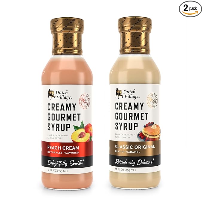 Creamy Gourmet Breakfast &amp Dessert Syrup | Organic Ingredients - Clean Label | No Preservatives Artificial Flavors or Corn Syrup | Gluten-Free | Dutch Village Classic Original &amp Peach Cream