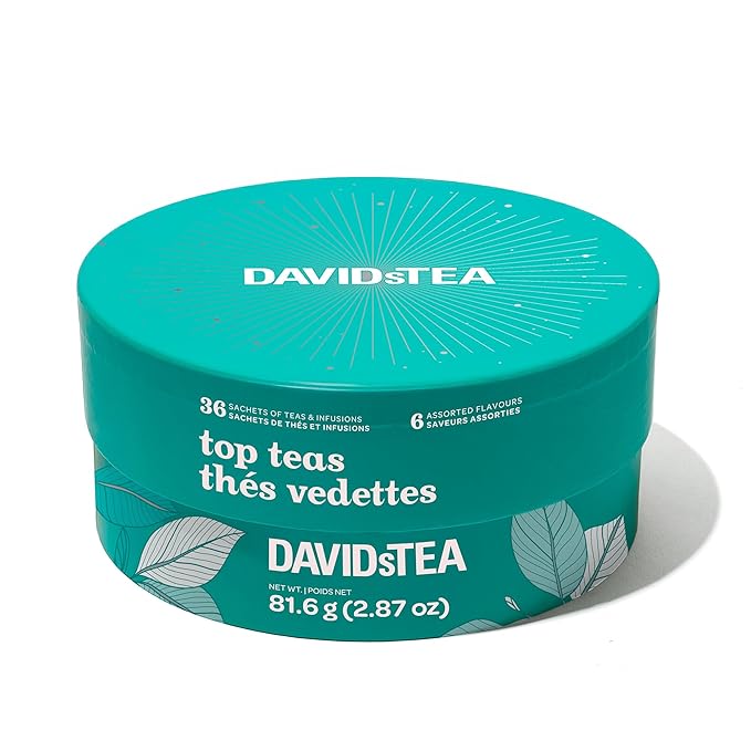 DAVIDsTEA 36-Sachet Top Teas Sachet Tea Wheel – Bestselling Tea Sampler Gift Set | 6 Loose-Leaf Flavours: Morning Detox Cream of Earl Grey Cinnamon Rooibos Buddha’s Blend Silk Dragon Jasmine &amp