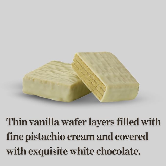Babbi Viennesi Pistachio Flavor 9 Pieces Italian Cream-Filled Wafer Cookies Thin Vanilla Wafers Covered in Chocolate Perfect for Gift Giving