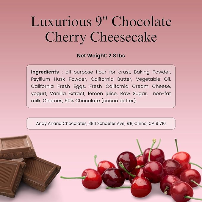 ANDY ANAND CHOCOLATIER Luxurious 9 Chocolate Cherry Cheesecake with Real Truffles Handcrafted with 100% Real California Cream Cheese and Fresh Ingredients for a Legendary Taste (2.8 lbs)