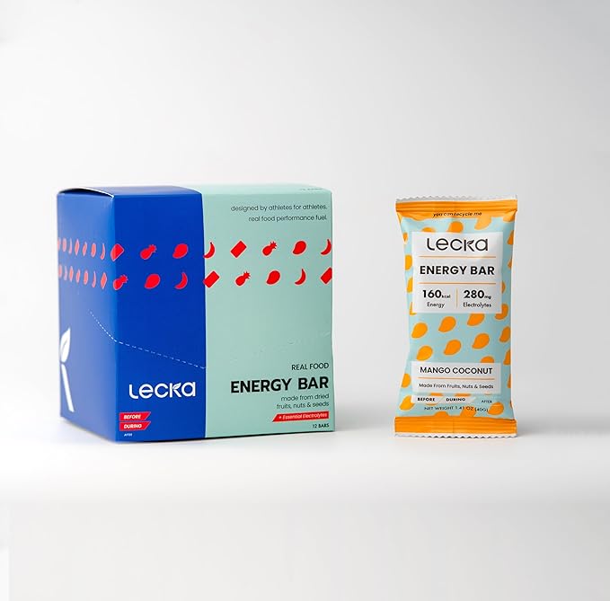 Lecka Energy Bar 12 Bars | Natural Energy from Tropical Fruits Vegan Gluten Free (12 Bars Mango Coconut)
