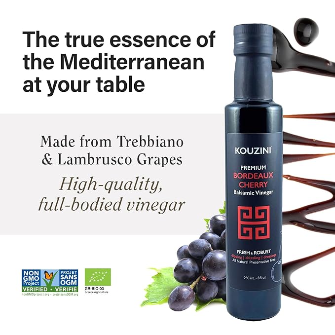 Kouzini Ultra Premium Bordeaux Cherry Balsamic Vinegar Aged Balsamic Vinegars from Modena Italy Premium Smooth &amp Full-Bodied Flavor 250ml Bottle