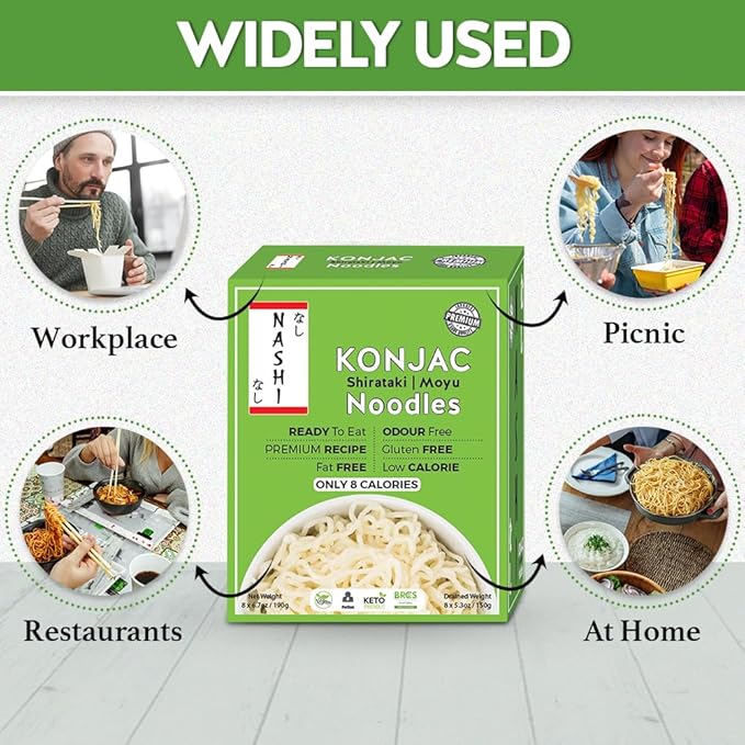 Nashi Shirataki Konjac Premium Noodles - Low Fat Glucomannan Premium Recipe Keto friendly Suitable for Vegan Odour Free low calorie food | Ready to Eat | 53.61 oz (Pack of 8)