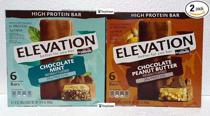 Millville Elevation Mint Chocolate and Chocolate Peanut Butter High Protein Bars 14.4oz 408g (Pack of Two)