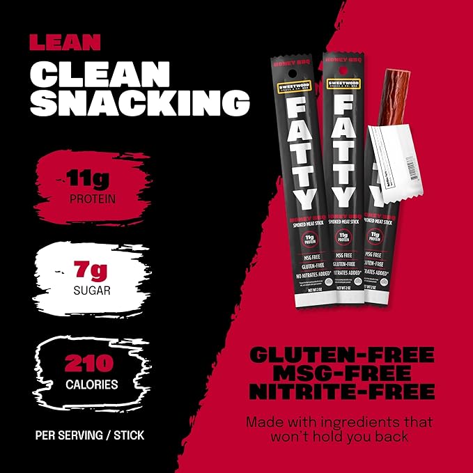 FATTY Meat Sticks Made with Grass Fed Beef Pork Raised Without Antibiotics 11g Protein Per Stick Honey BBQ Easter Basket Stuffer for Men 2 oz. (Pack of 20)