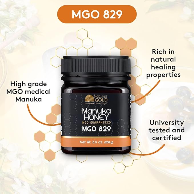 Nature’s Gold Raw Manuka Honey MGO 829+ | Authentic MGO Australian Honey Non-GMO 100% Pure Genuine Traceable from Hive to Home