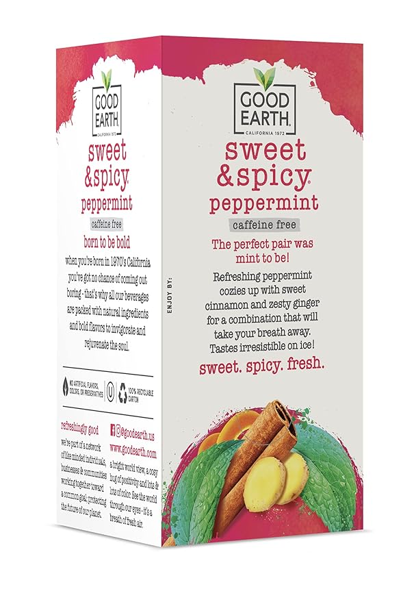 Good Earth Tea Sweet &amp Spicy Caffeine Free Peppermint Herbal Tea 18 Teabags (Pack of 6)