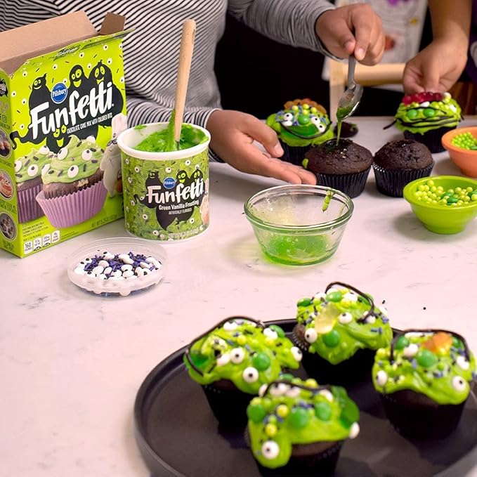 Funfetti Halloween Bundle 2 Chocolate Cake Mixes 1 of each Green and Orange Vanilla Frosting
