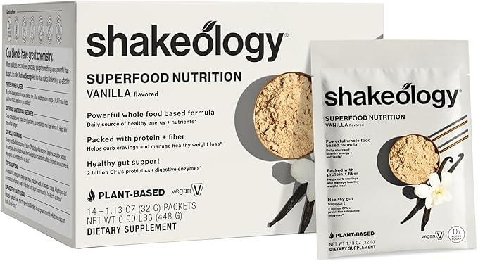 BODi Shakeology 0g Added Sugar Plant-Based Vegan Protein Powder – Gluten-Free Superfood Shake with Vitamins &amp Minerals – Helps Support Healthy Weight Loss &amp Gut Health Vanilla 14 Individual