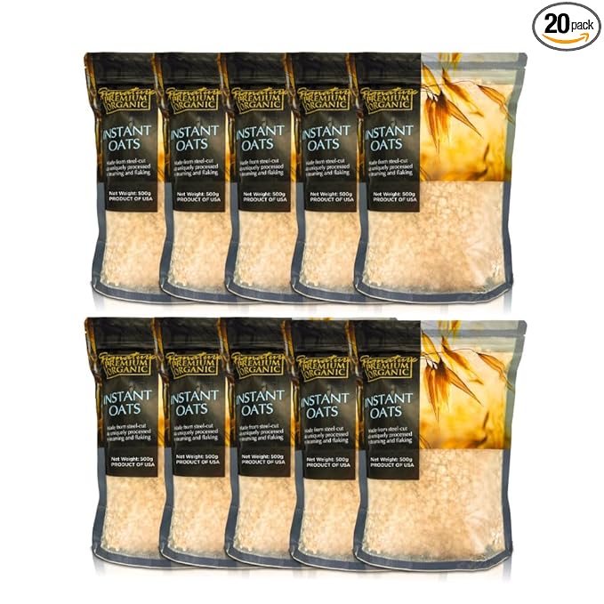 Country Farm USDA Organic Instant Oats 500g. High Antioxidant Helps Build Immunity for Seniors. Ready-To-Eat in 5 Minutes. Great For Daily Breakfast. 10 Packs.