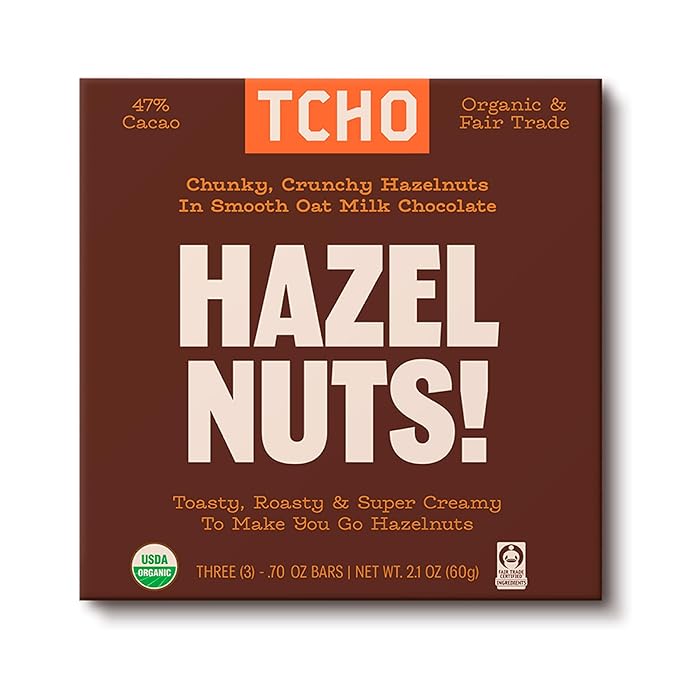 TCHO Hazel Nuts! Oat-Milk Chocolate Bars (5 pack) | Plant Based Organic &amp Fair Trade | Non GMO Non-Dairy Vegan Soy Free (2.1oz each)
