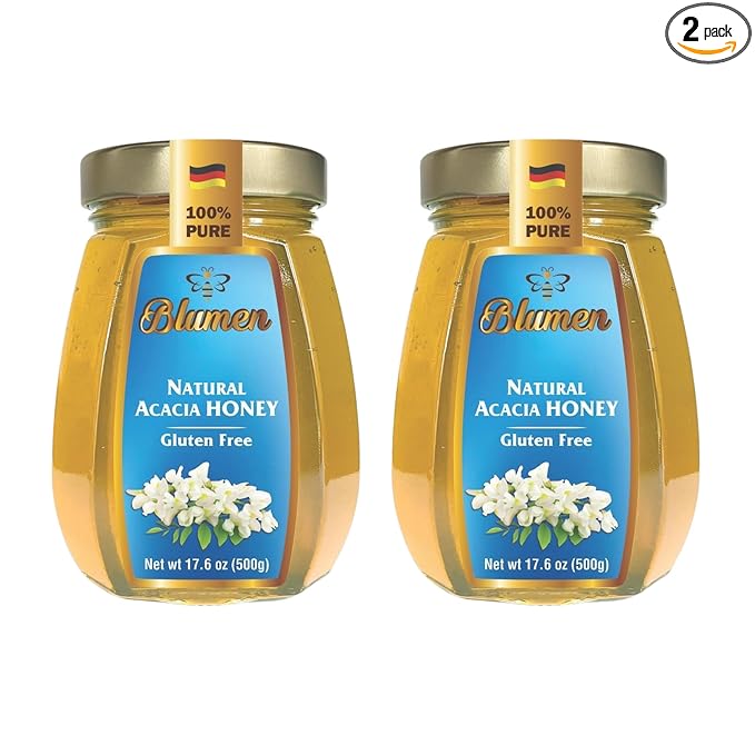 Blumen Natural Acacia Honey 17.6 oz – 100% Pure &amp Natural Light Floral Taste Gluten Free Product of Germany [Pack of 2]
