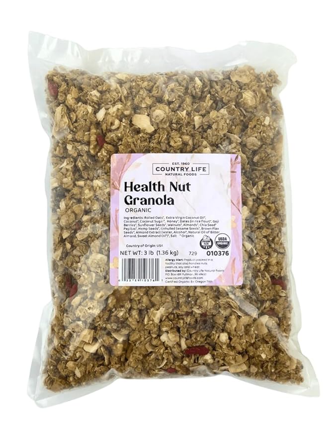 Organic Health Nut Granola Slow-Baked by Country Life - Superfoods Nuts Seeds - Goji Berries Chia Hemp Flax - Paleo Breakfast - 12 oz 3 lb &amp 25 lb Bulk (25 LB)