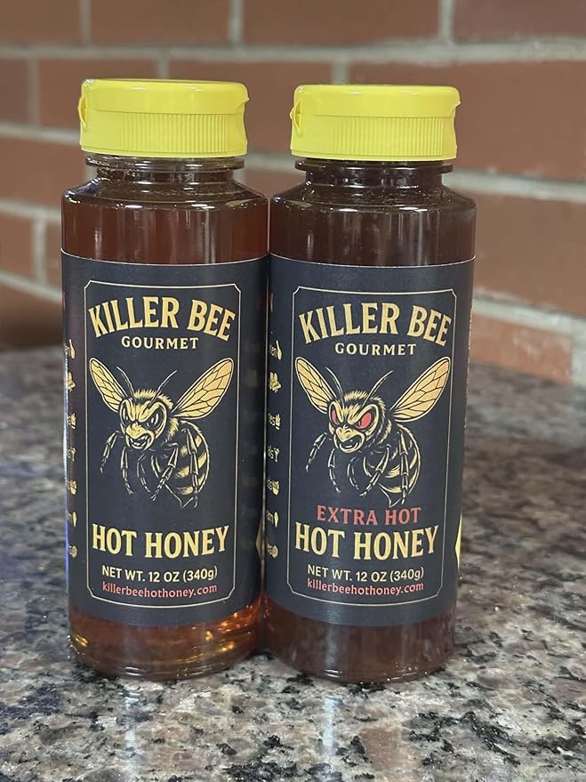 KILLER BEE Gourmet HOT Honey 12oz– Duo Variety Pack: HOT &amp EXTRA HOT | 100% Pure Honey Chili Pepper Infused (2 Pack)