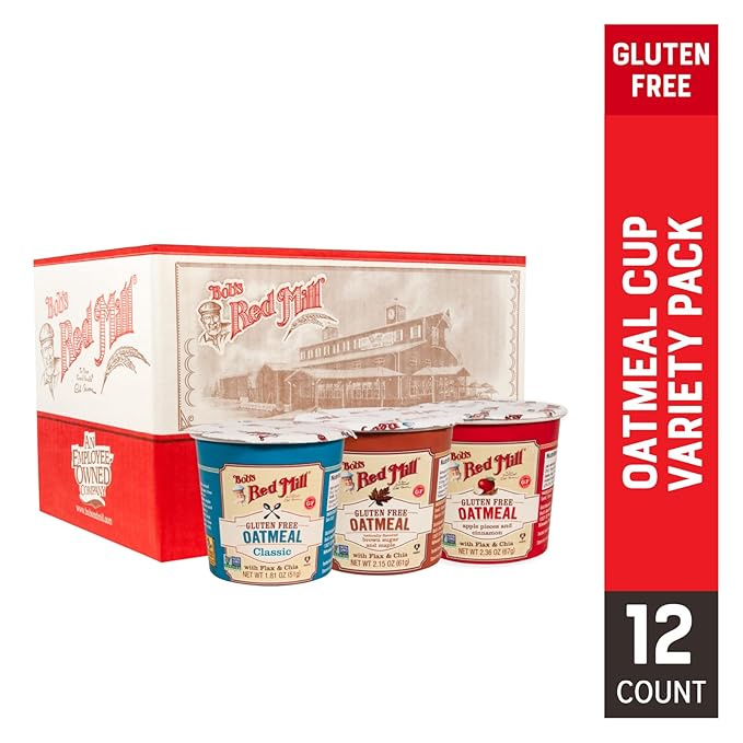 Bob's Red Mill Oatmeal Cup Variety Pack (Classic Maple Apple) 1 cup (Pack of 12) - Non GMO Whole Grain Kosher