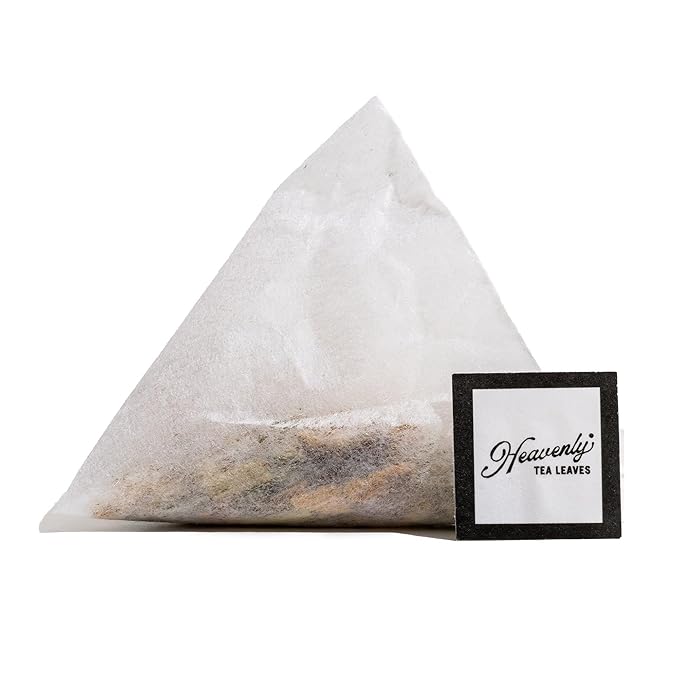 Heavenly Tea Leaves Organic Lemon Ginger (50 Pyramid Tea Bags) 100% Plastic Free Bulk Compostable Herbal Tea Sachet - Premium Quality Whole Tea Leaves in a Convenient Tea Bag