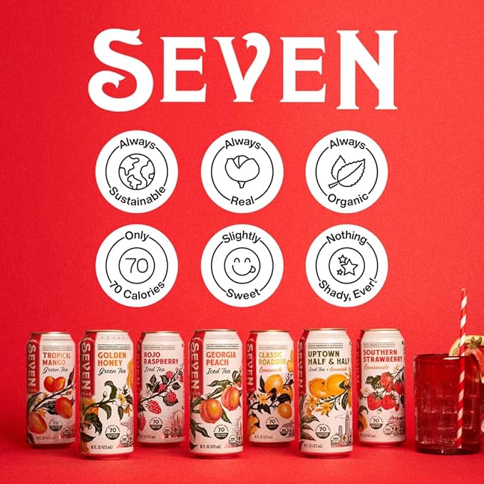 SevenTeas Uptown Half &amp Half Iced Tea and Lemonade 16 OZ (Pack of 12 Cans) Organic Iced Tea
