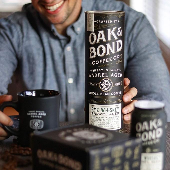Rye Whiskey Barrel Aged Coffee Costa Rica Single Origin Small Family Farm Whole Coffee Bean Medium Roast w/Flavor Notes of Cocoa Almond Sweet Rye Green Apple by Oak &amp Bond Coffee Co. – 10oz.