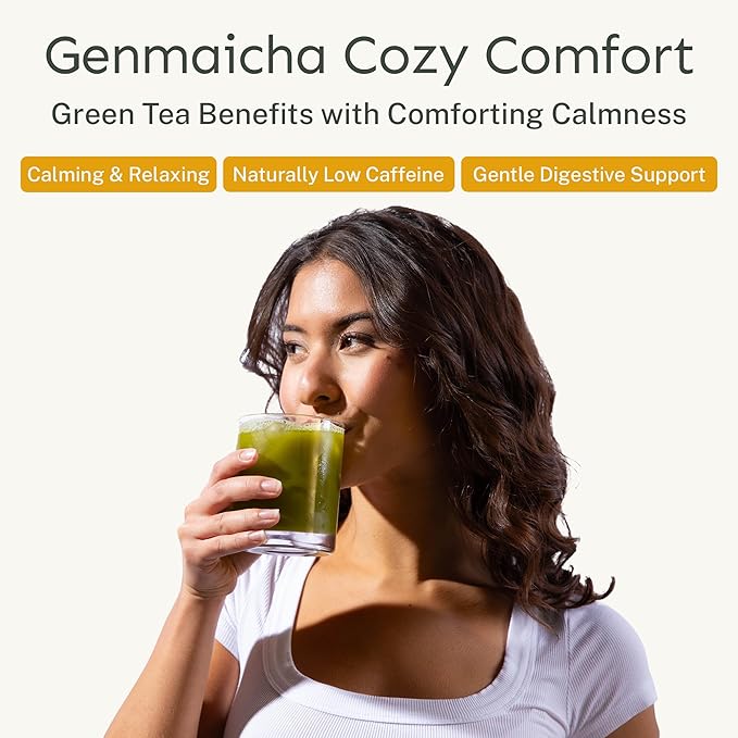 Yu Tea Organic Genmaicha Green Tea Powder 75 Servings | Japanese Green Tea &amp Roasted Brown Rice | Low Caffeine &amp Unsweetened | Relaxation Antioxidants &amp Digestion | Resealable Pouch 2.6