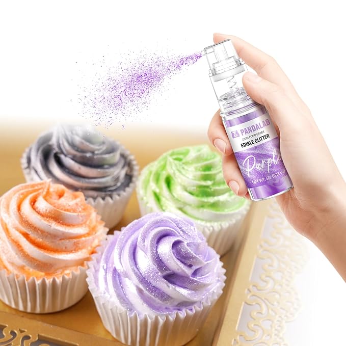 Edible Glitter Spray – Pandalab Food Grade Drink Shimmer Powder Luster Dust Spray for Cocktails Cakes Cupcakes Chocolate &amp Halloween Baking Orange Green Purple Black 5g / Bottle