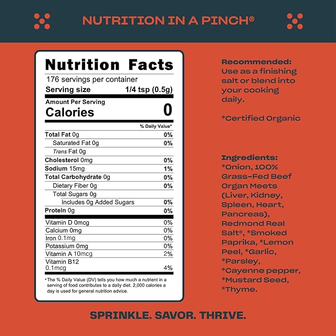 Pluck Southwest AKA Spicy Mild Organ Meat Blend Seasoning | From Grass-Fed &amp Grass-Finished Pastured Beef Organs with Redmond Real Sea Salt | As Seen on ABC’s Shark Tank | 100 Servings
