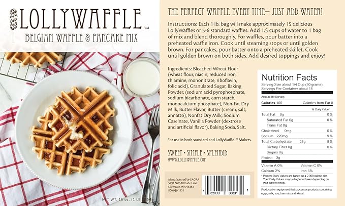 LollyWaffle® Belgian Waffle Mix 2 Lbs. (32 ounces) Waffle Mix