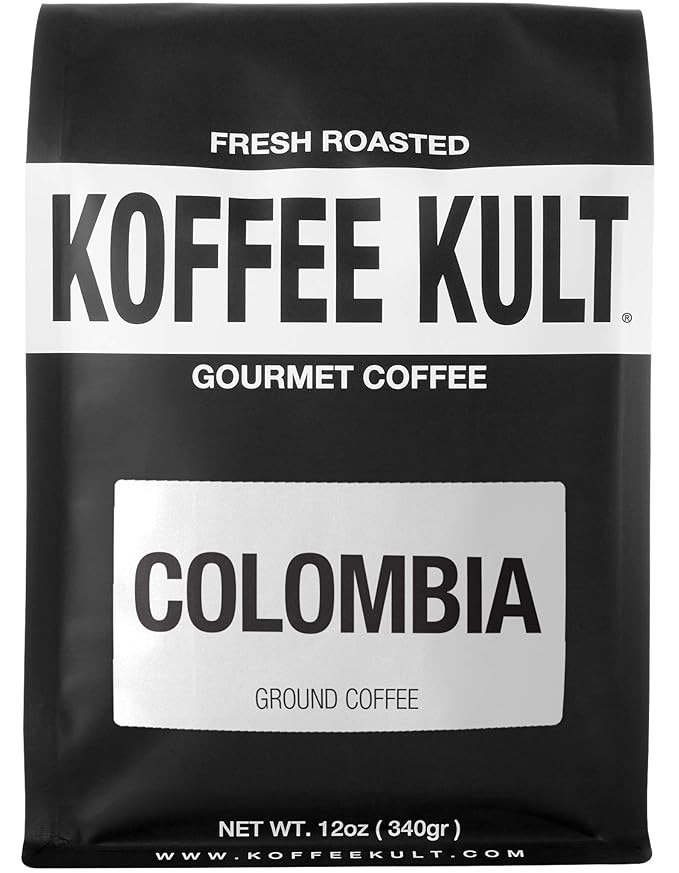 Koffee Kult Colombian Medium Roast Coffee Ground Beans 100% Single Origin Colombia Arabica Whole Bean (Ground 12oz)