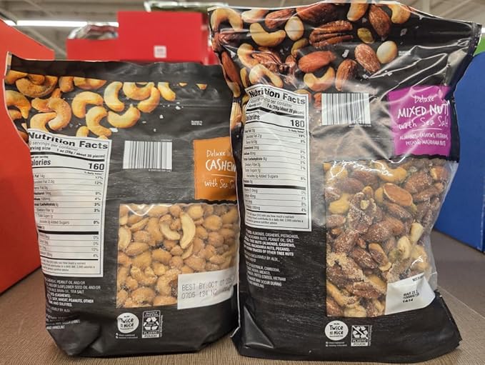 Southern Grove Deluxe Mixed Nuts with Sea Salt and Deluxe Whole Cashews Unsalted (Two Containers)