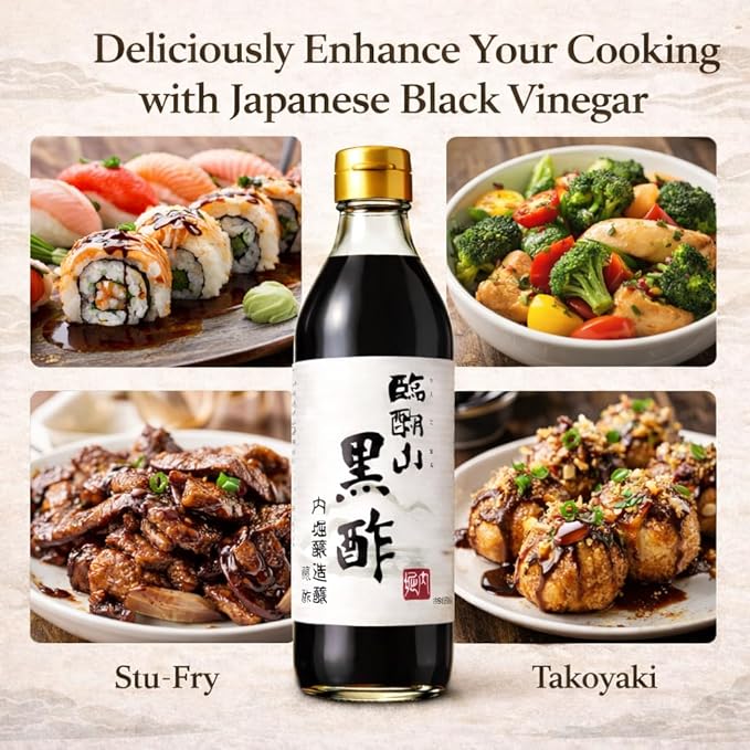 Japanese Black Vinegar – UCHIBORI Rinkosan Kurozu Authentic Double Brown Rice Naturally Fermented Vinegar with Rich Umami Flavor – Premium Cooking Marinade &amp Drinking Vinegar – 30.43 fl oz | 内堀醸