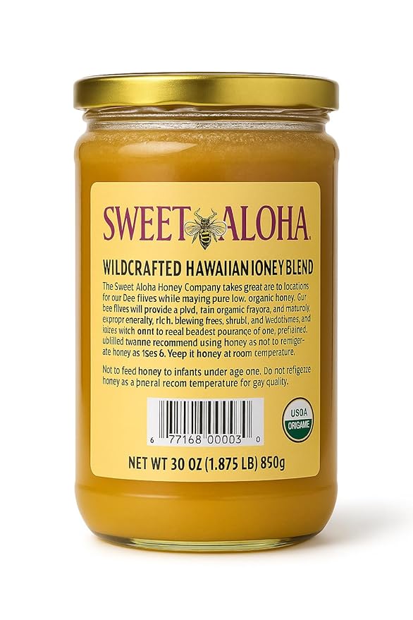 Sweet Aloha Organic Hawaiian Raw Honey – 30 oz Glass Jar