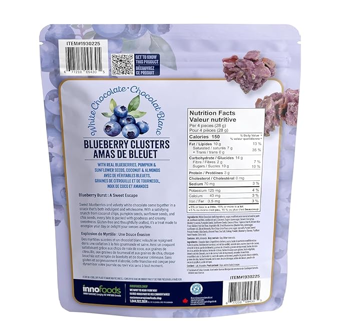 (Pack of 2) White Chocolate Blueberry Clusters with Protein Crisps 12 pouches 18 Ounce - Good Source of Fiber Gluten-Free.