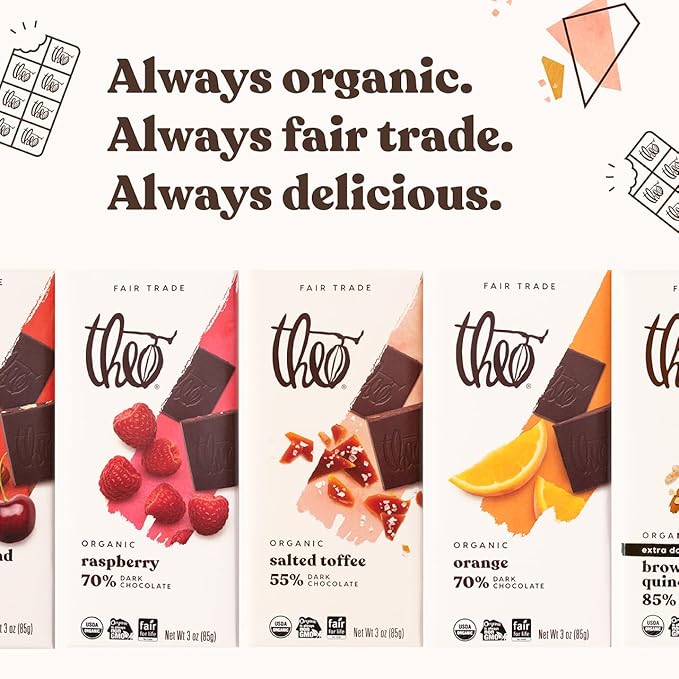Theo Chocolate Salted Toffee Organic Dark Chocolate Bar 55% Cacao 6 Pack | Fair Trade