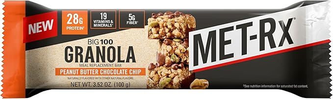 MET-Rx Big 100 Granola Protein Bar Meal Replacement Bar 32G ProteinPeanut Butter Chocolate Chip Pack of 9