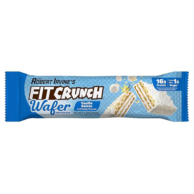 FITCRUNCH Wafer Protein Bars 16g of Protein &amp 1g of Sugar (9 Bars Vanilla Gelato)