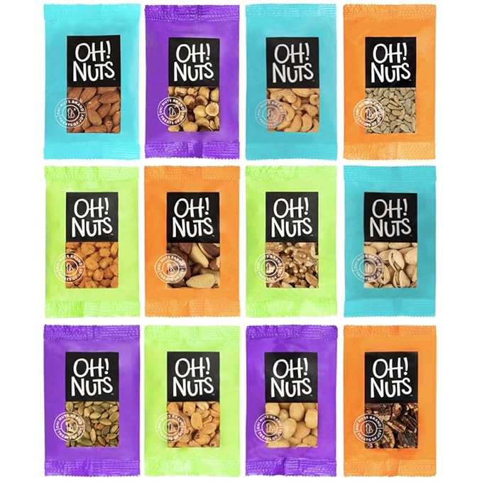 Oh! Nuts Mix Roasted Salted Individual Nut Snacks for On-the-Go - 12 Convenient Nut Snacks for School - Bulk Nuts Variety - Individual Packs (1.5 oz Each)