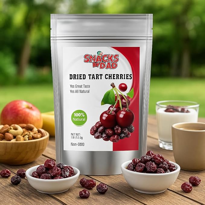 Dried Tart Cherries by Snacks by Dad | 1lb Natural Fruit Snack | Non-GMO No Preservatives | Great for Trail Mix Smoothies Baking and Gifting