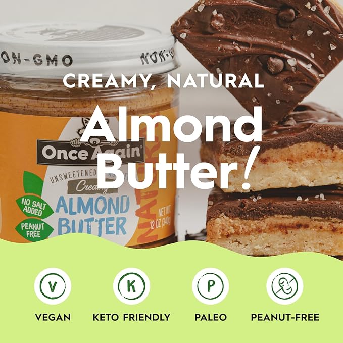 Once Again Creamy Natural Almond Butter No Sugar Lightly Toasted - 9 Pound Bucket (Same as 9 Jars) of Single Ingredient Nut Butter No Palm Oil No Salt - Non-GMO Gluten Free Vegan