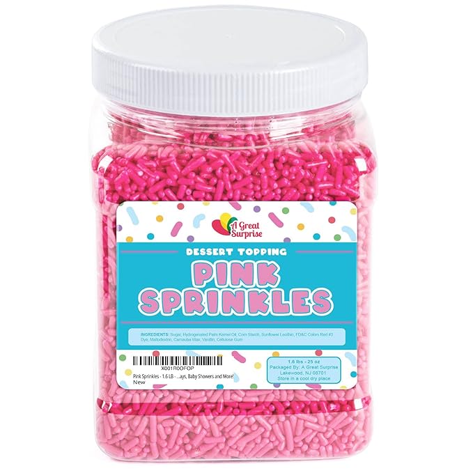 Pink Sprinkles - 1.6 Pounds - Spring Bulk Pink Jimmies - Baby Girl Shower Dessert Toppings - Princess Cake Decorating Ice Cream Cupcakes Cookies Cake Pops