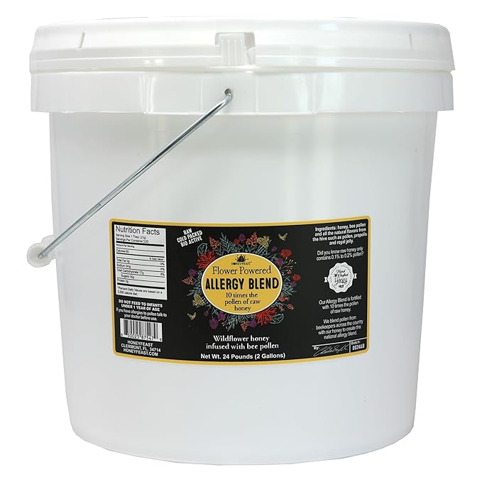 HONEY FEAST Bulk Allergy Blend Honey - 2-Gallon Bucket Vast American Honey Florida Crafted Raw &amp Unfiltered High Pollen Content Directly from Central Florida Beekeepers