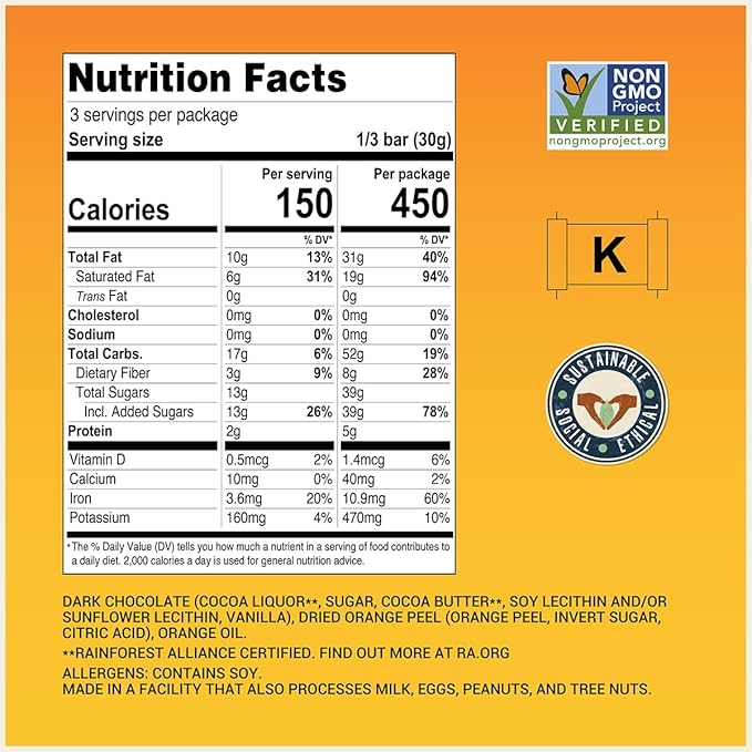 Chocolove Orange Peel Dark Chocolate Bars | 55% Cocoa | Tangy Orange Peel Bits | Smooth &amp Sweet | Premium Dark Chocolate |Non GMO Rainforest Alliance Certified 3.2oz Bar (12 Pack)