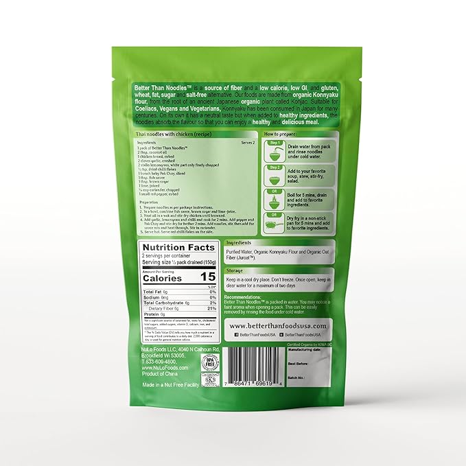 Better Than Noodles - USDA Organic Certified Shirataki Noodles Low Carb Keto-Friendly Gluten-Free No Odor Instant Ready Konjac Pasta &amp Rice Alternative – 14oz (Pack of 6)
